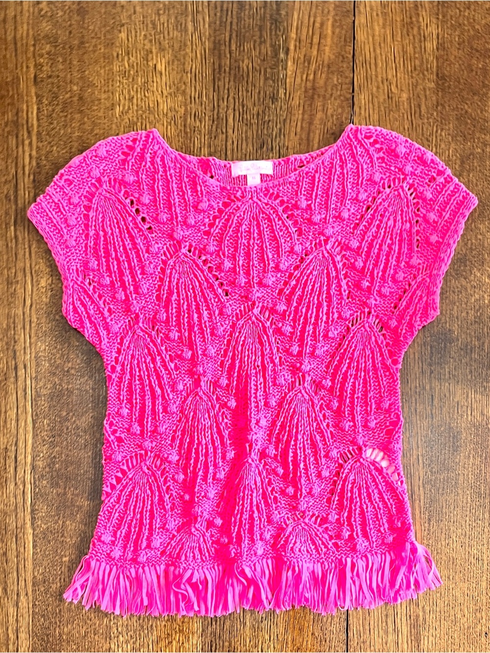 Lilly Pulitzer Cassis Crochet Hot Pink Open-Knit Fringe Top XS